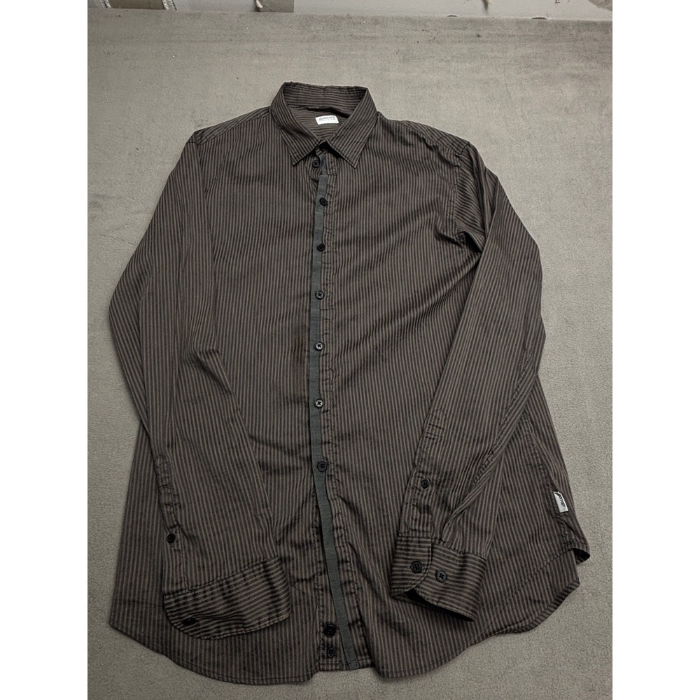 Armani Collezioni Men's Medium Brown Striped Button Down Shirt Long Sleeve